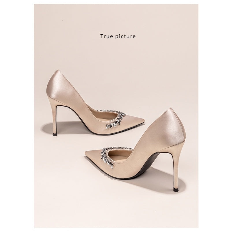 Women's Stiletto Pointed Toe French Style Rhinestone High Heels