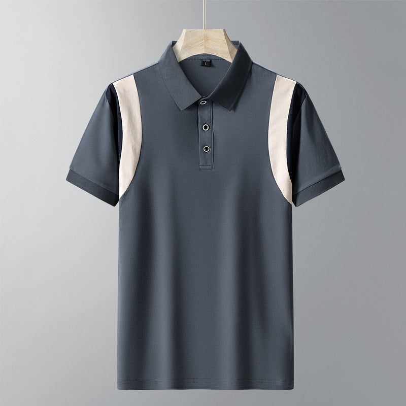 Men's Full Cotton Thin Section Business Lapel Short-sleeved T-shirt