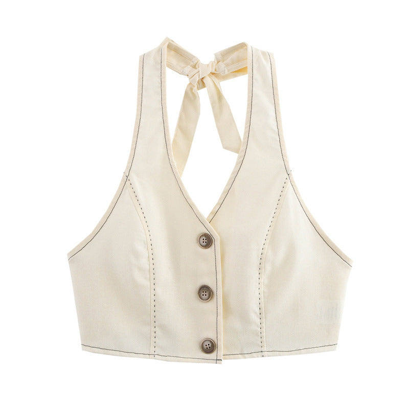 European And American Trends Style Sleeveless Halter Strap Top Design Short Two-piece Set