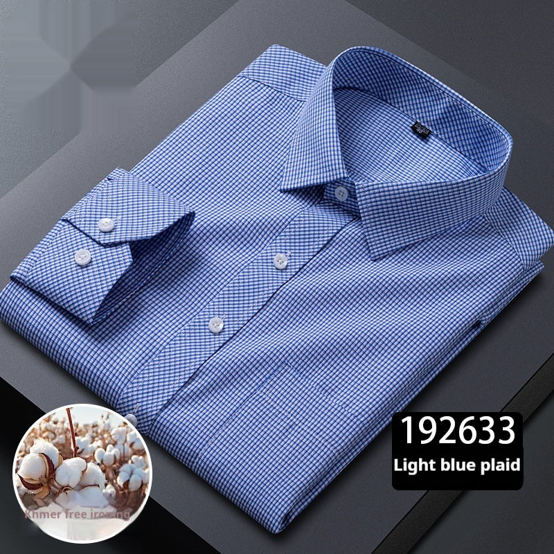 Men's Long-sleeved Plaid Middle-aged Business Square Collar Shirt