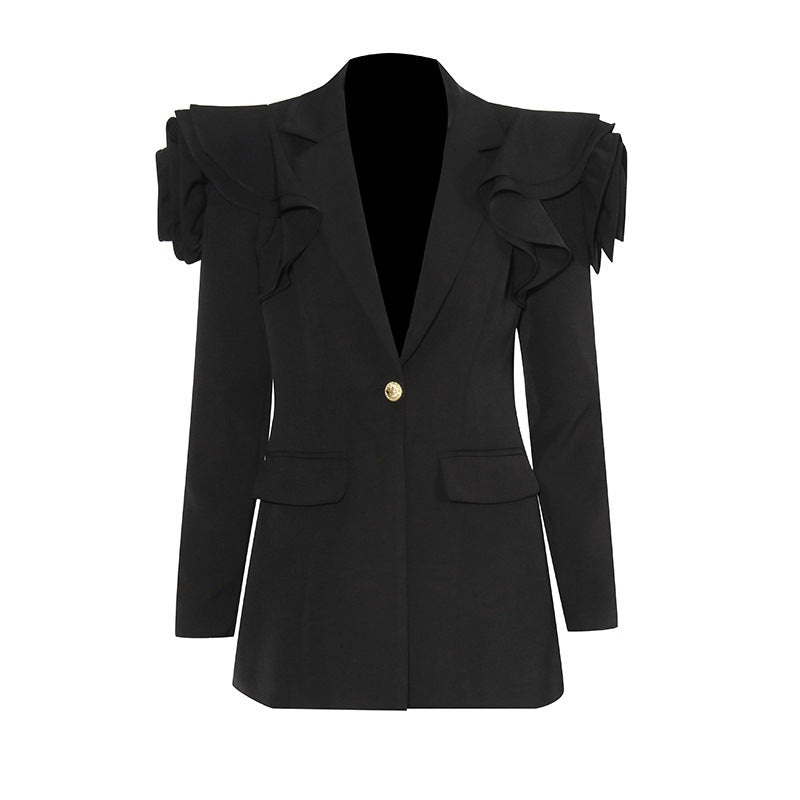 V-neck One Button Waist-tight Slimming Suit Coat