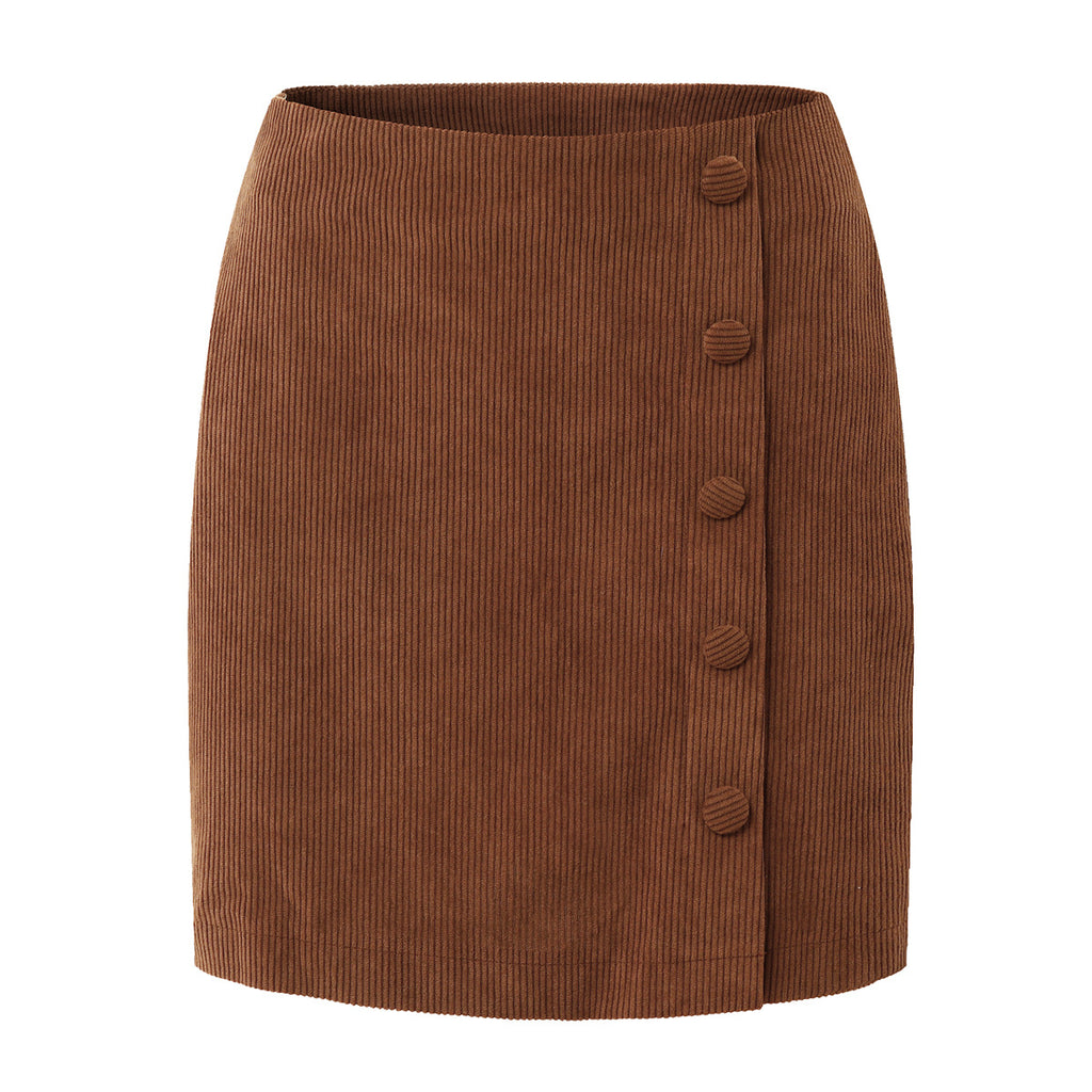 Fabric Button Zipper Short High Waist Slim Fit Pencil Skirt