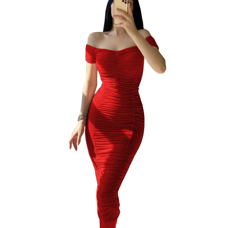Summer Women's Off-shoulder Pleated Dress