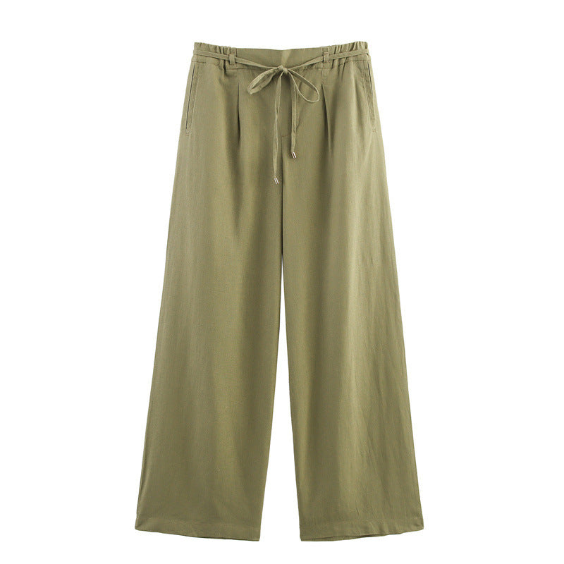 Solid Color Casual Loose Linen Wide-leg Pants