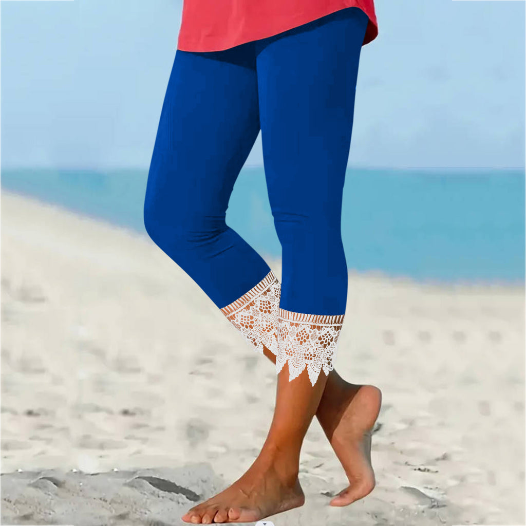 Solid Color Casual Lace Stitching Leggings