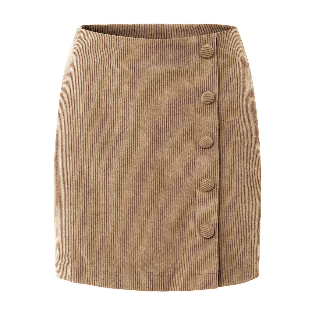 Fabric Button Zipper Short High Waist Slim Fit Pencil Skirt