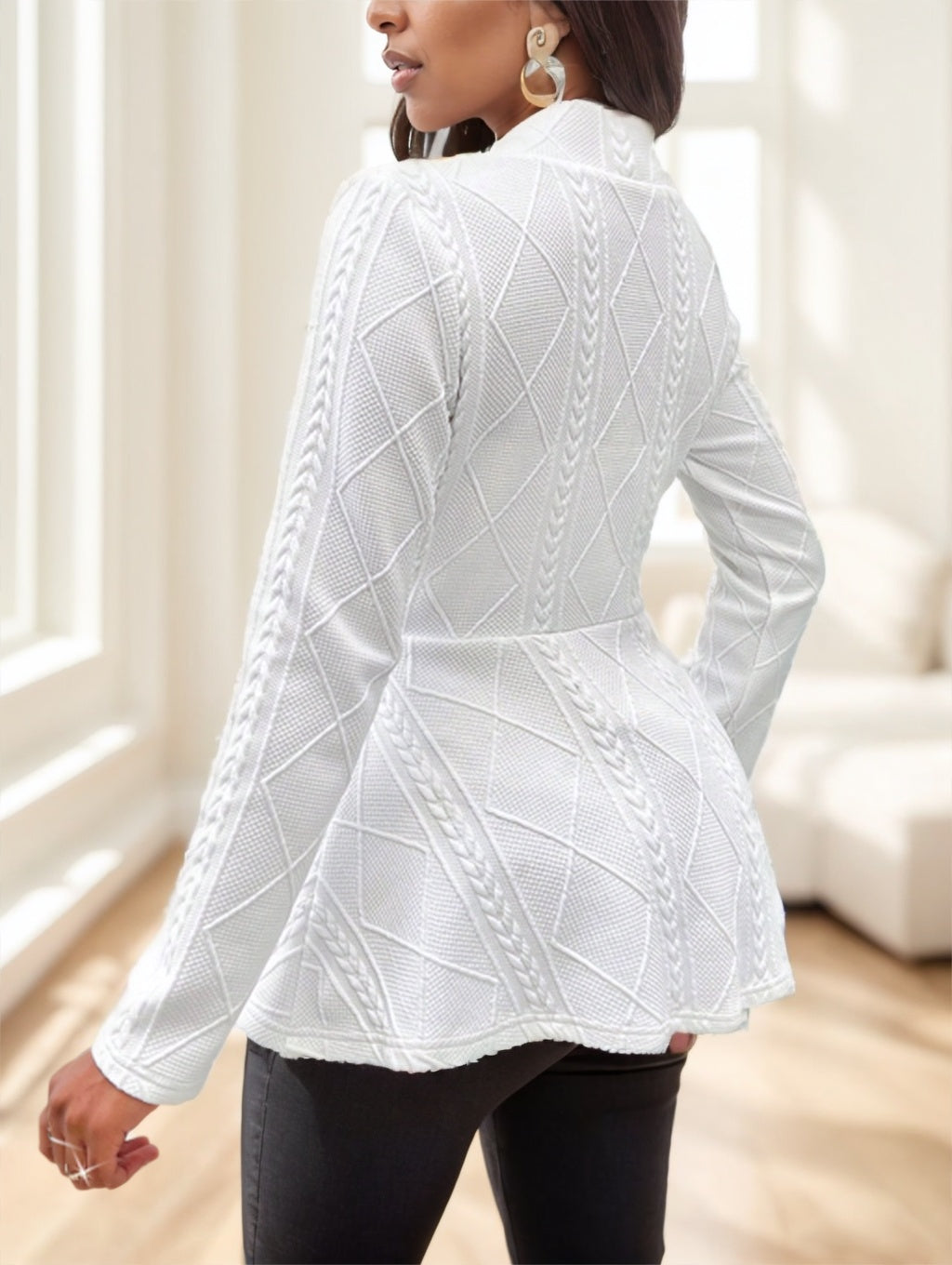 Solid Color Textured Single Button Jacket