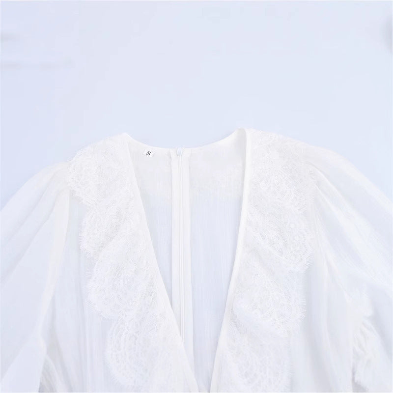 Stitching Lace Pure Desire Wind Deep V Dress