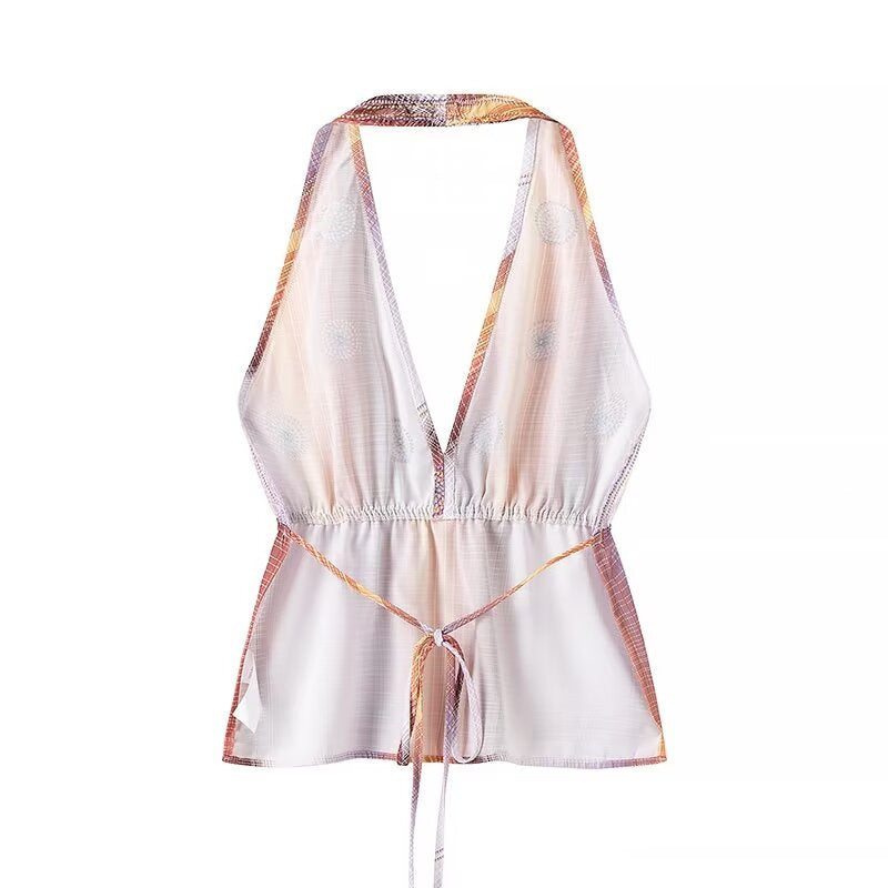 European And American Vacation Style Halter Top Lace-up Design Backless Sexy Little Suspenders