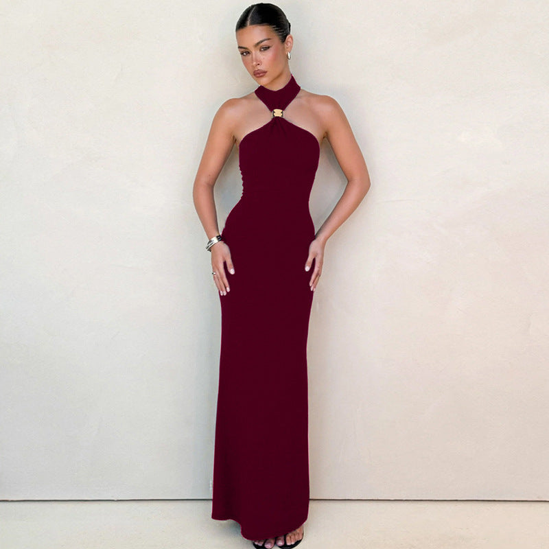 Slim Fit High Neck Sleeveless Slit Dress For Women
