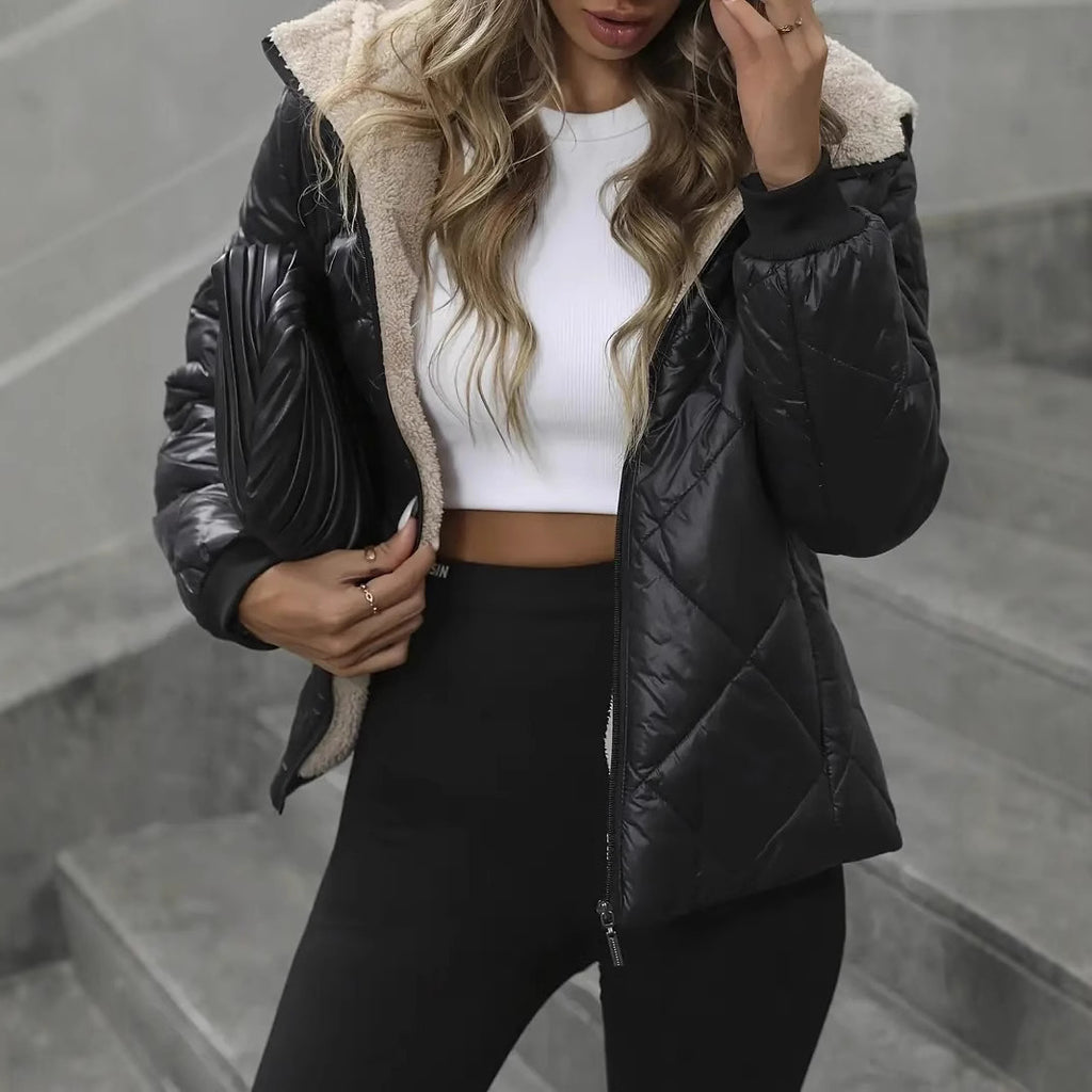 Rhombus Cotton-padded Coat Women Thin And Warm