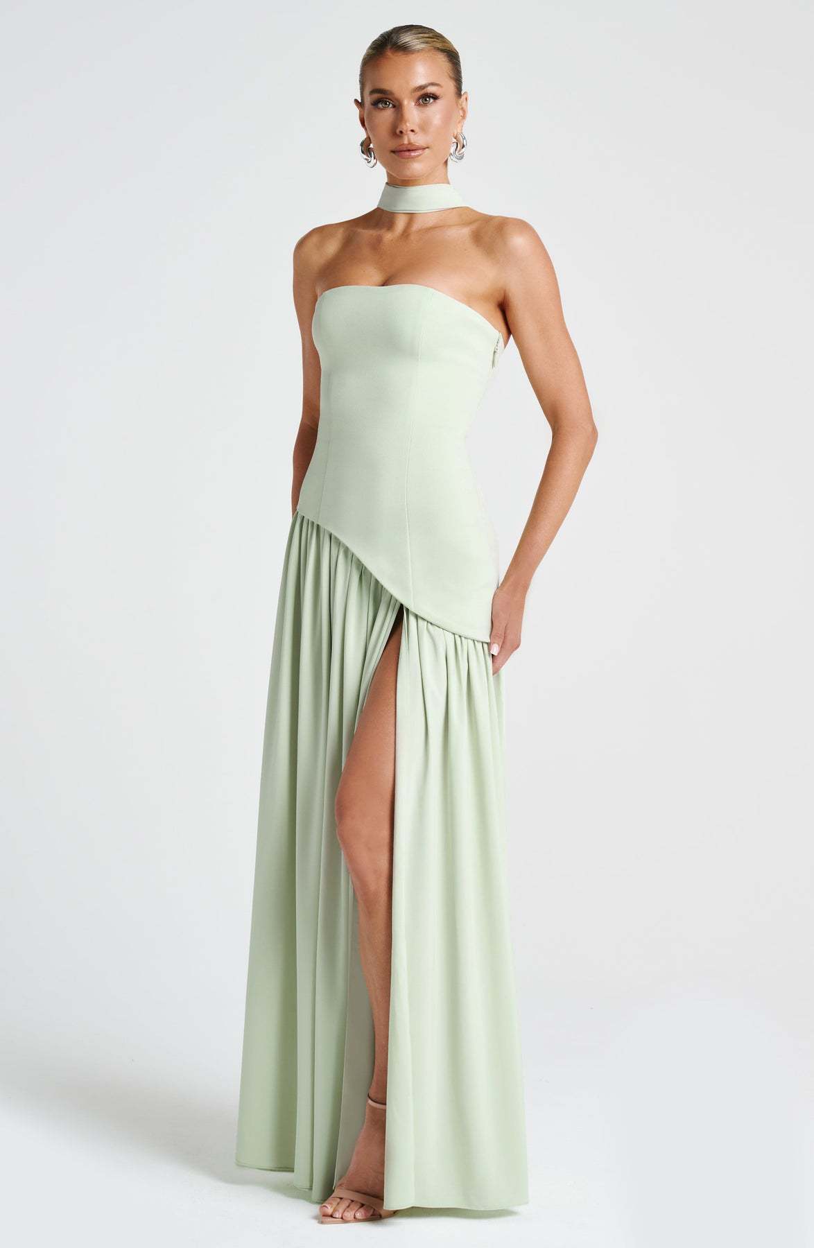 Fashion Sexy Backless Tube Top Pure Color Split Dress