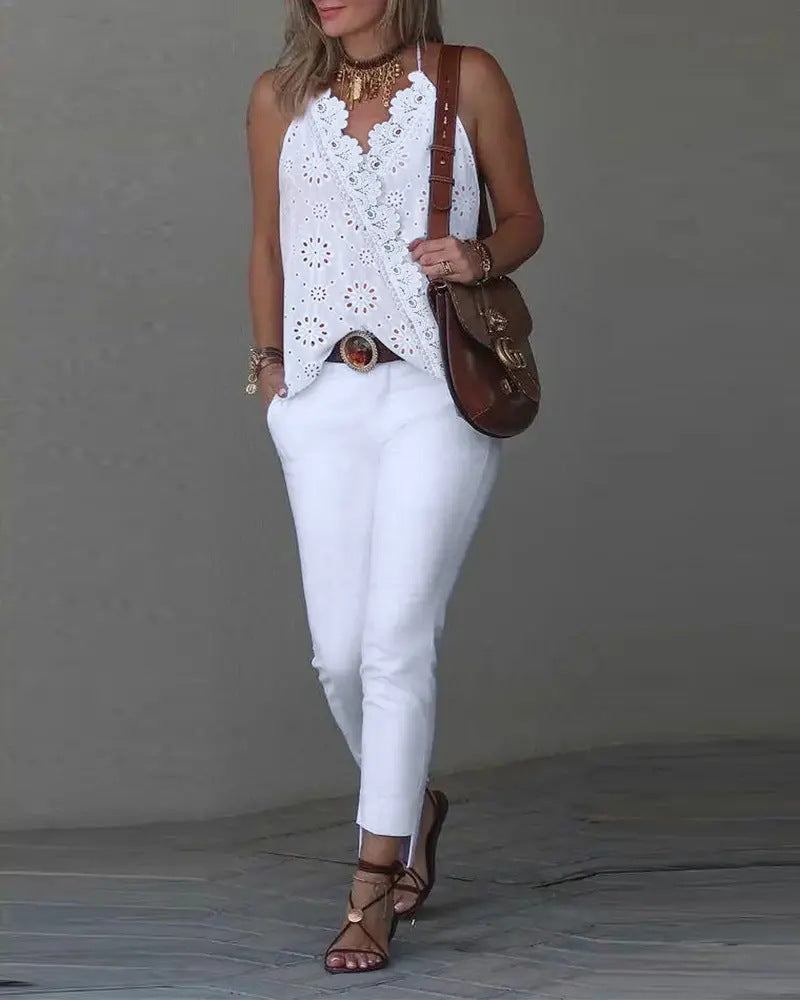 Summer Retro Lace Cutout Camisole For Women