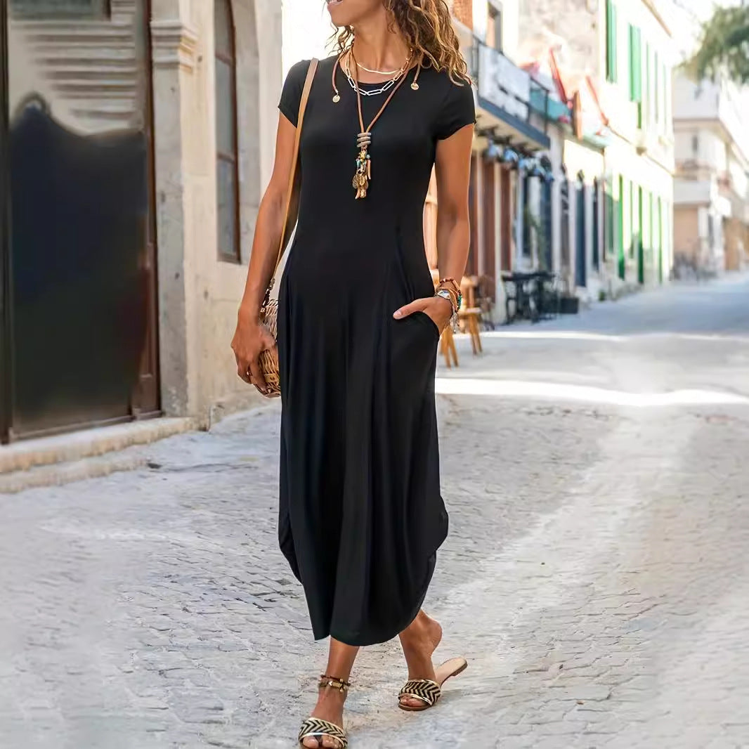 European And American Hot Girl High Elastic Solid Color Dress Women