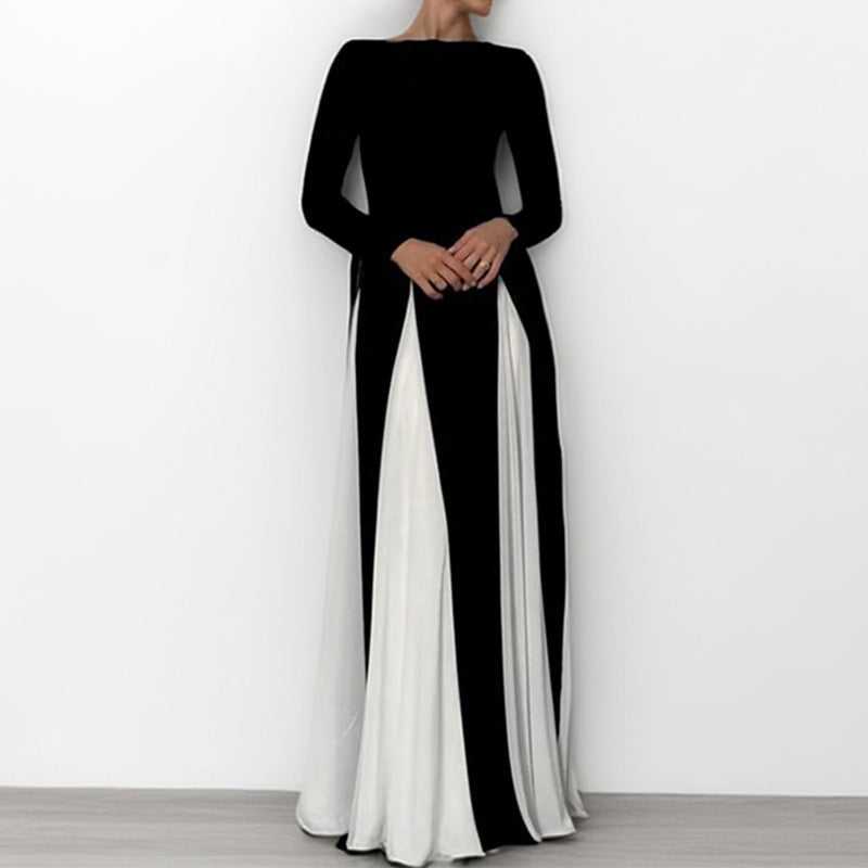 Contrast Color Loose Big Hem Vacation Waist-tight Dress
