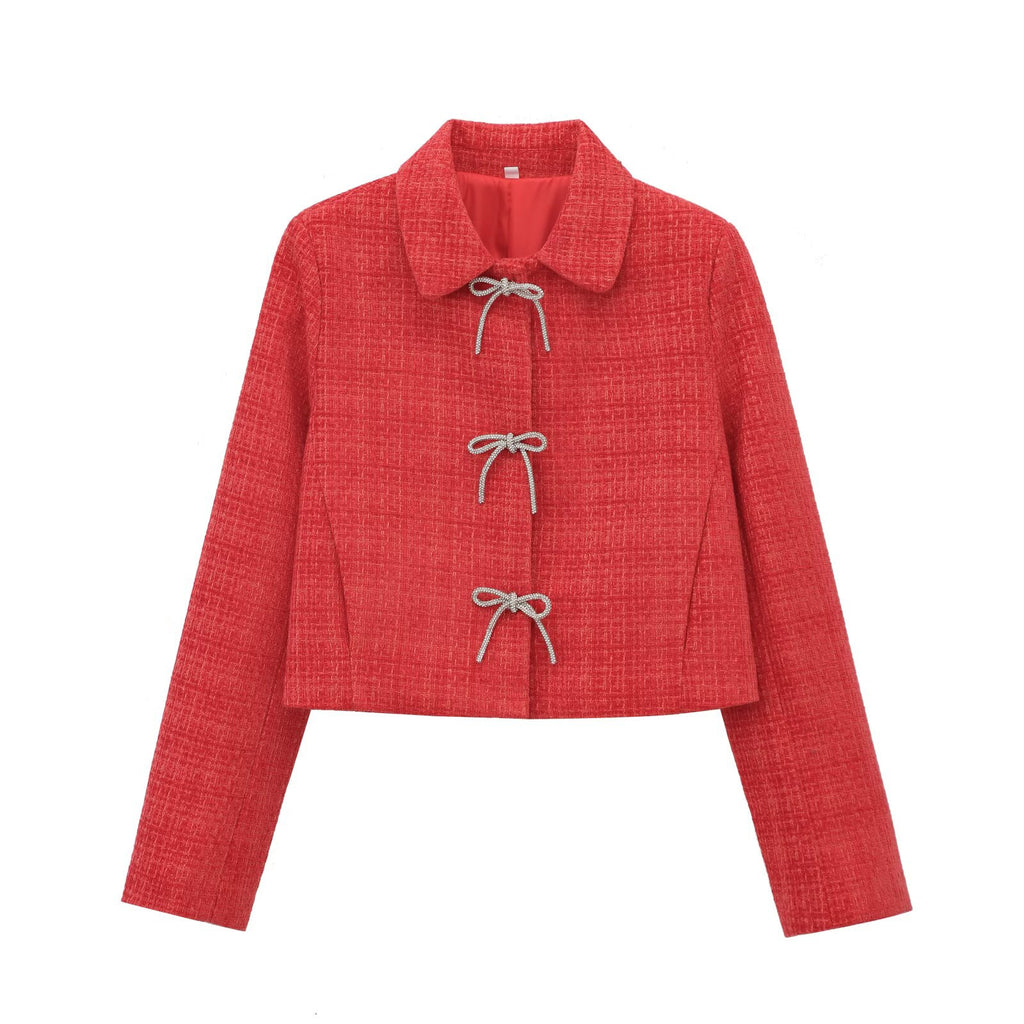 Graceful And Fashionable Round Neck Single-breasted Solid Color Coat