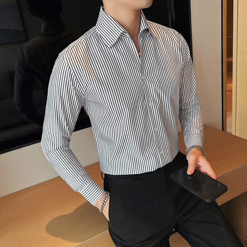 Men's Large V Non-ironing Striped Shirt