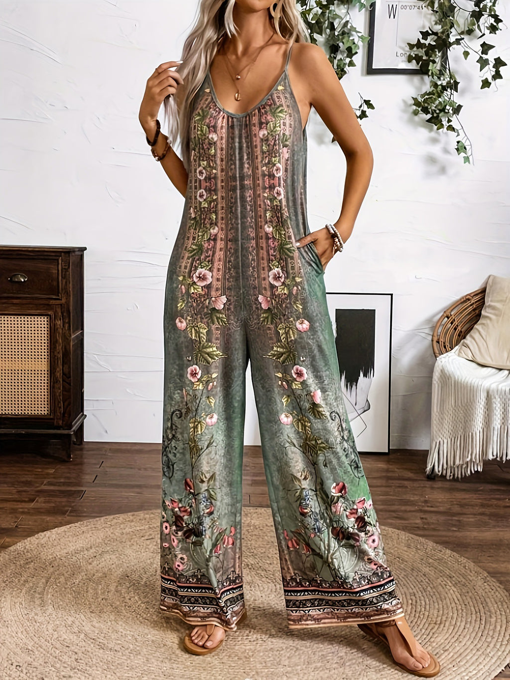 Tribal Printed Sleeve Jumpsuit