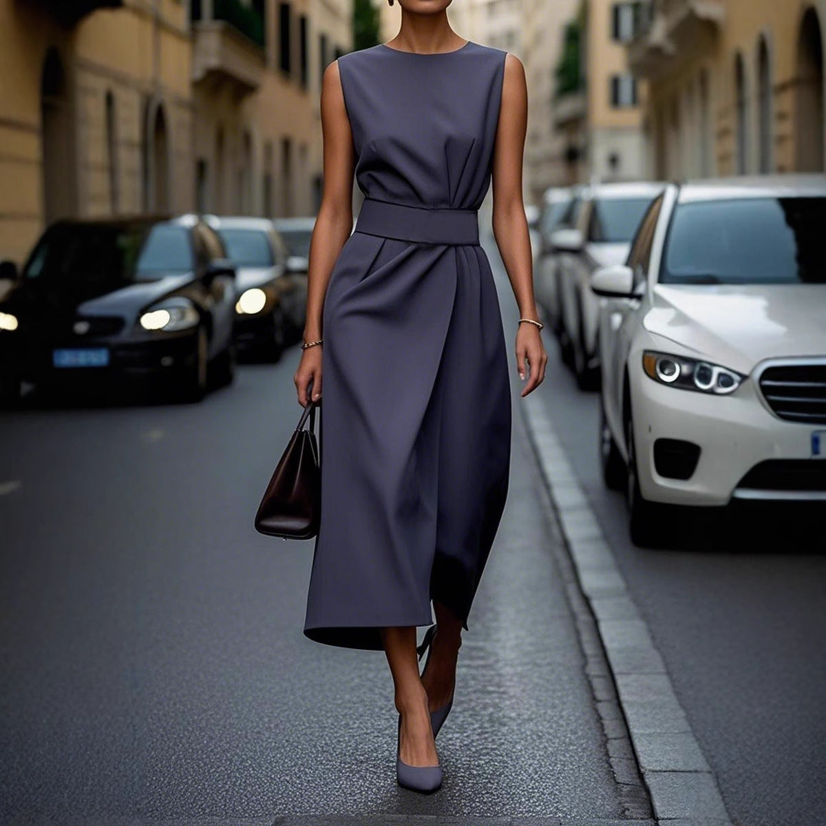Sleeveless Round Neck Fashion Long Dress Women