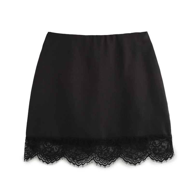Women's Black Stitching Lace Sheath Skirt
