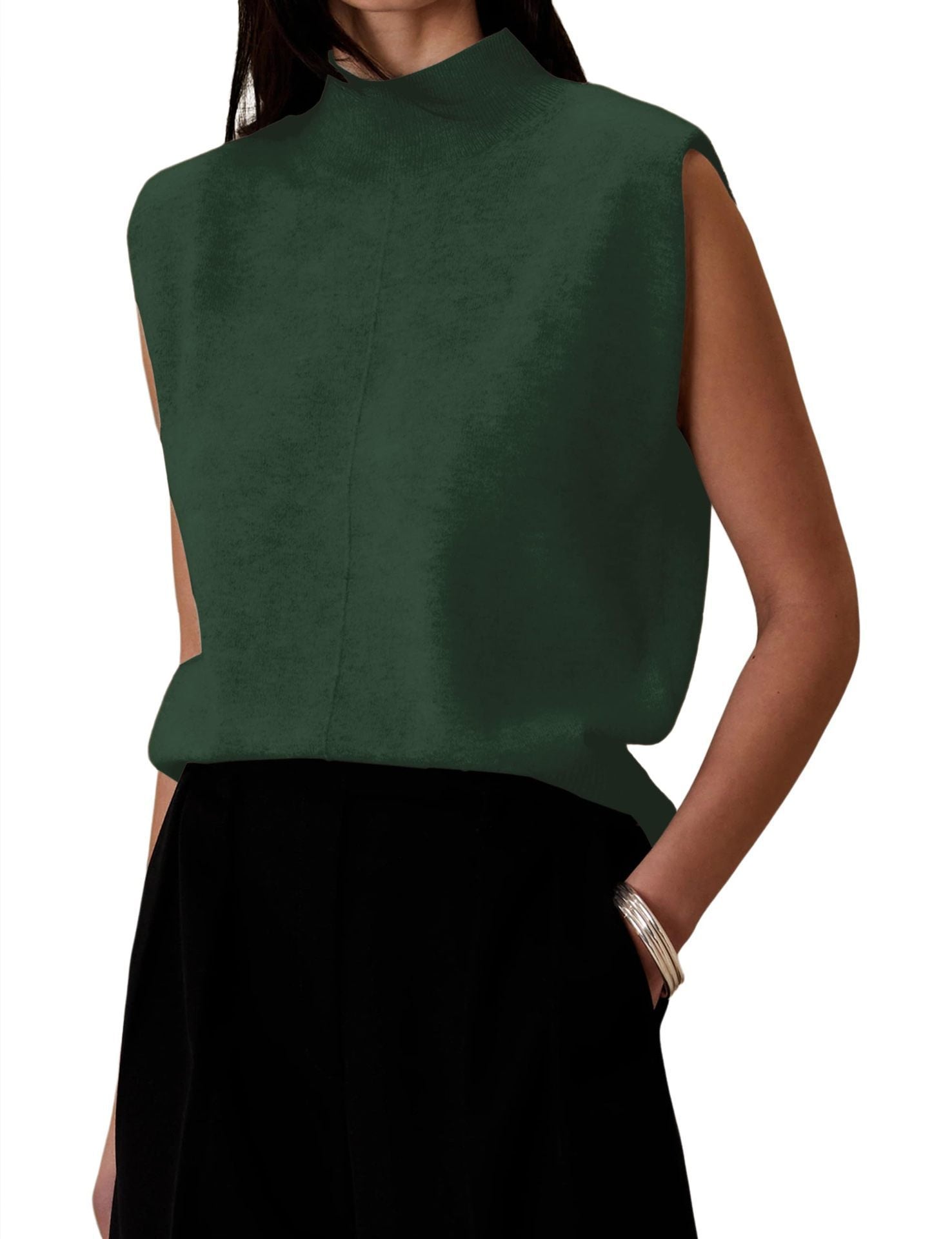 Women's Pure Color Half Collar Sleeveless Vest