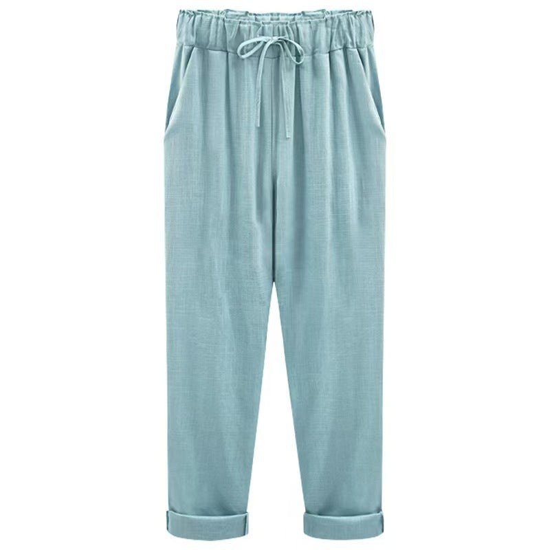 Spring And Summer Plus Size Cotton And Linen Pants, Women's Cropped Pants Loose And Thin