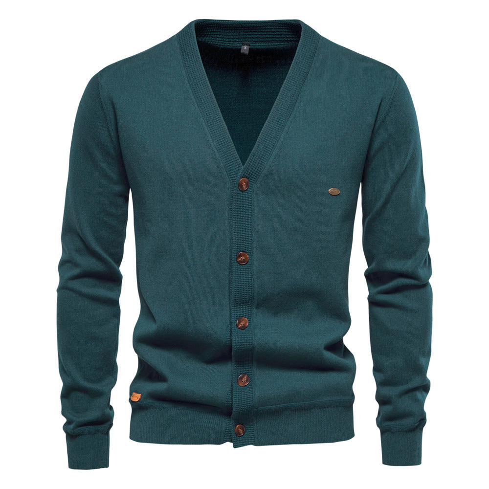 Men's Cardigan Sweater High Quality Business Pure Color Knitwear