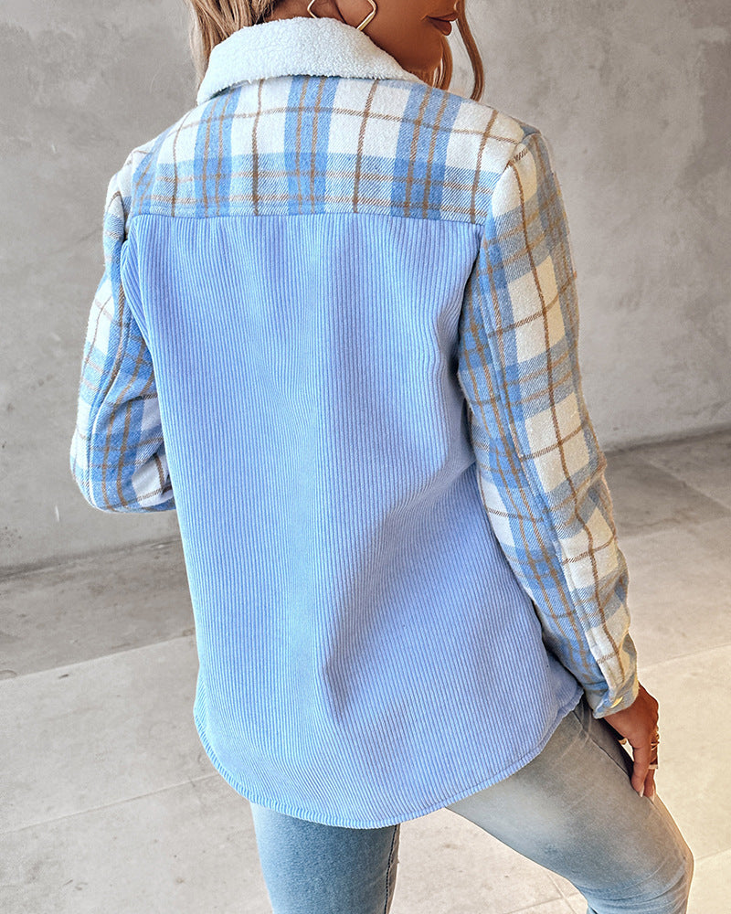 Women's Fashion Color Contrast Corduroy Jacket