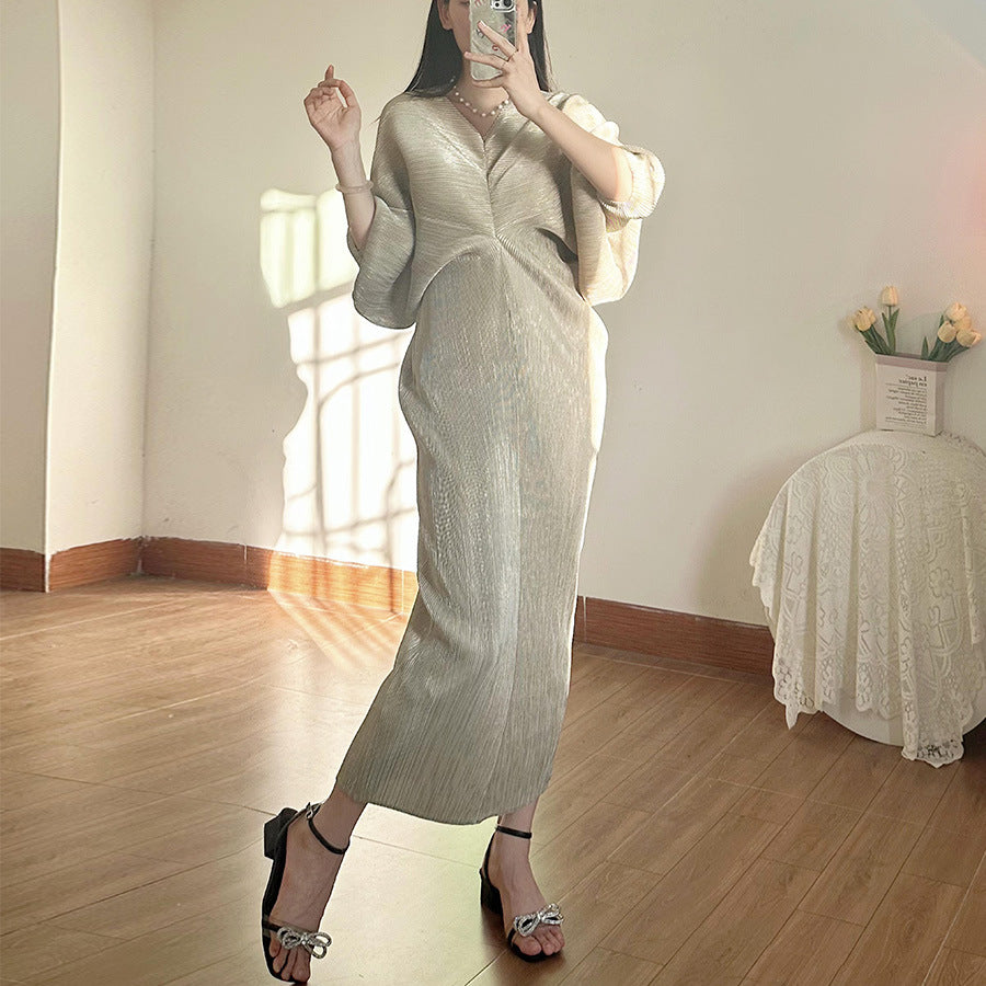 High-end Pleated Dress High-grade Metallic Luster