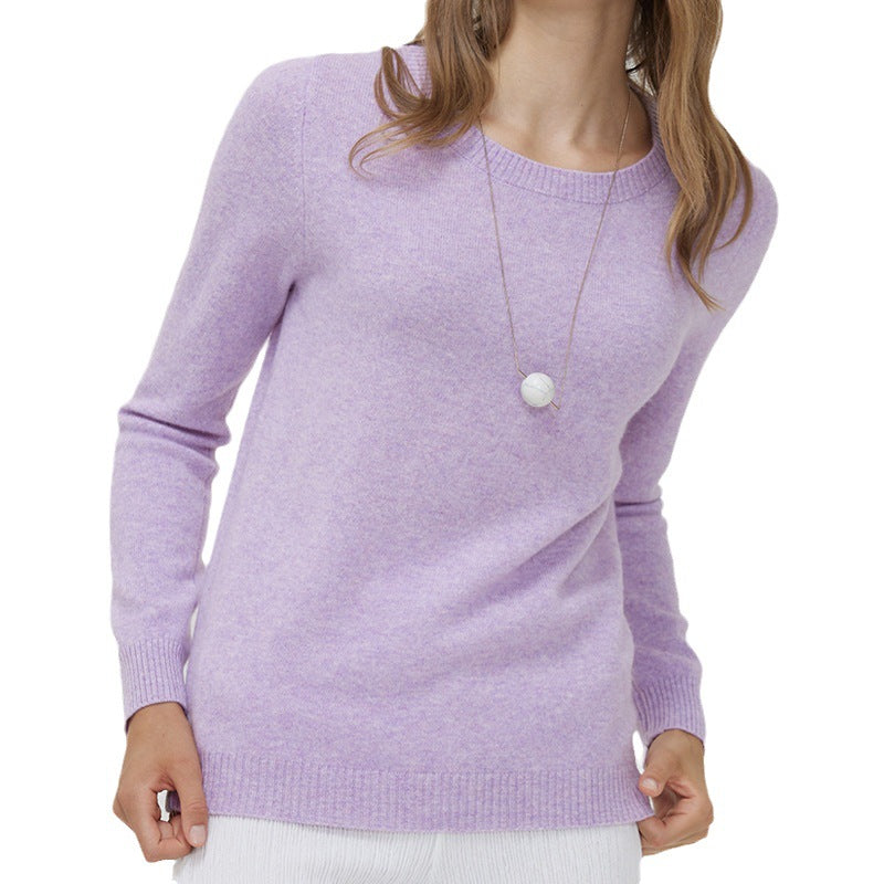 Round Neck Pure Wool Women's Long Sleeve Pullover Loose Sweater