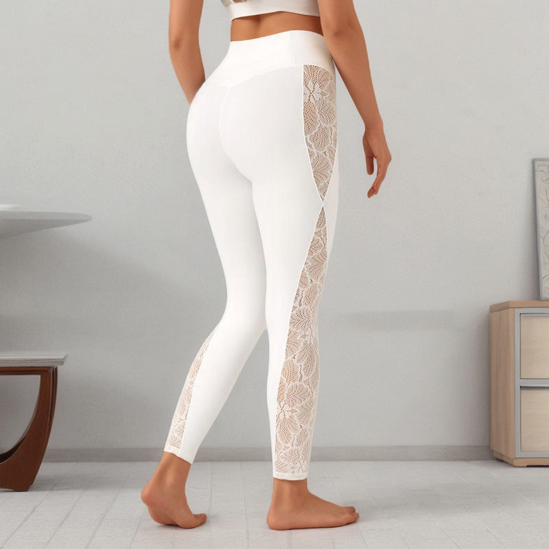 Slim Lace Stitching Yoga Leggings High Top Sports Fitness Pants