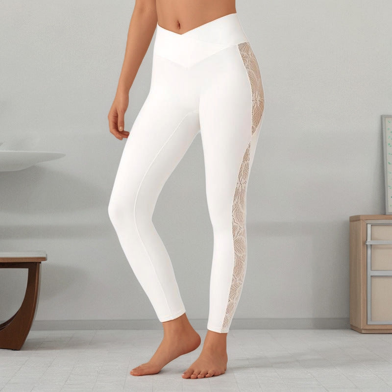 Slim Lace Stitching Yoga Leggings High Top Sports Fitness Pants