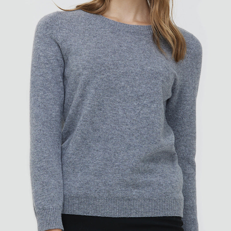 Round Neck Pure Wool Women's Long Sleeve Pullover Loose Sweater
