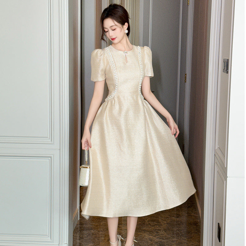 Beaded Waist-controlled Large Hem Dress