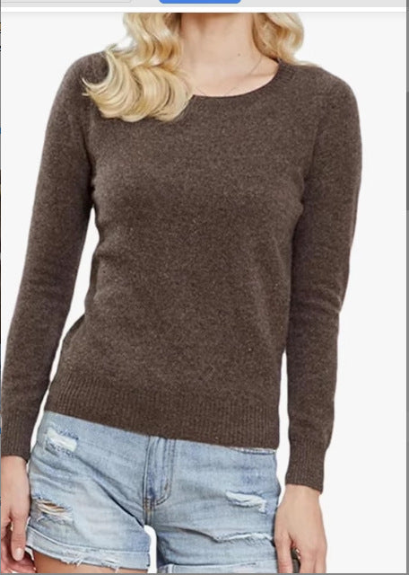 Round Neck Pure Wool Women's Long Sleeve Pullover Loose Sweater