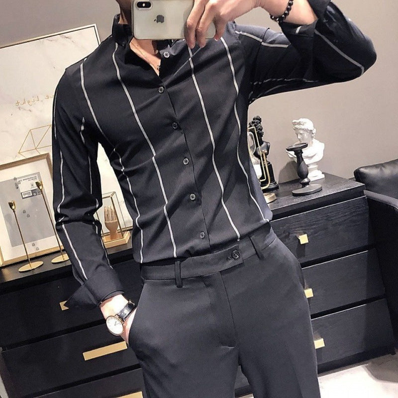 Men's Striped British-style Slim-fit Short-sleeved Shirt
