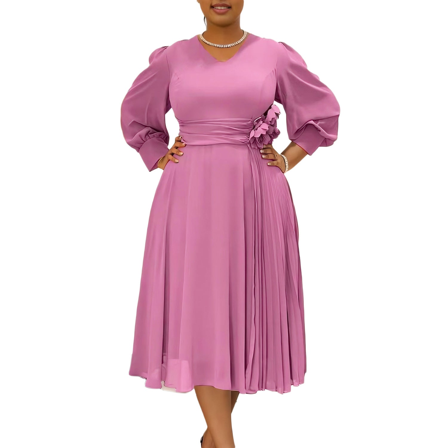 Women's Fashionable Elegant Solid Color A- Line Plus Size Dress