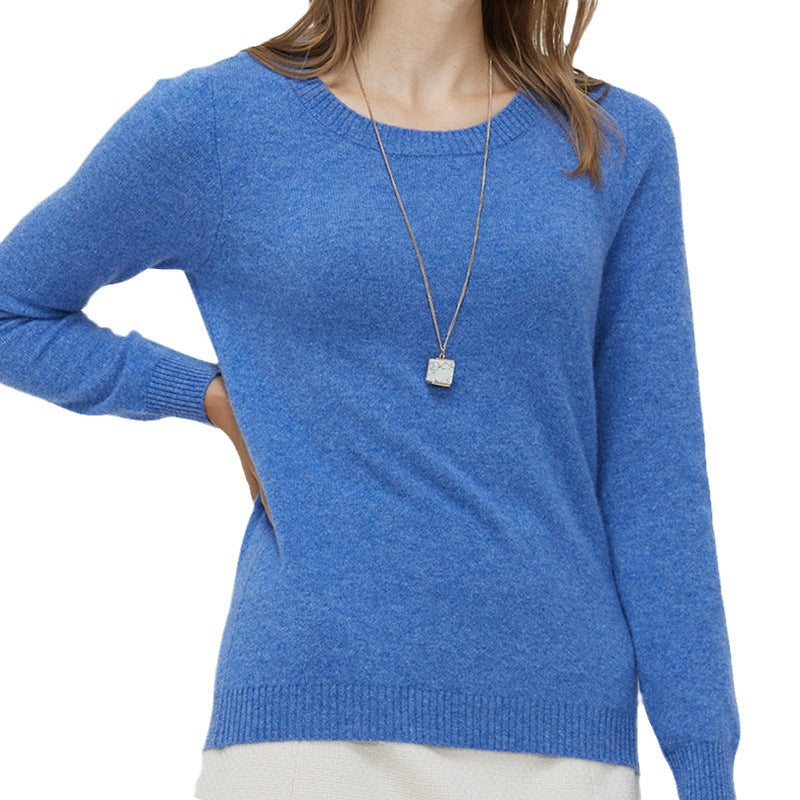 Round Neck Pure Wool Women's Long Sleeve Pullover Loose Sweater