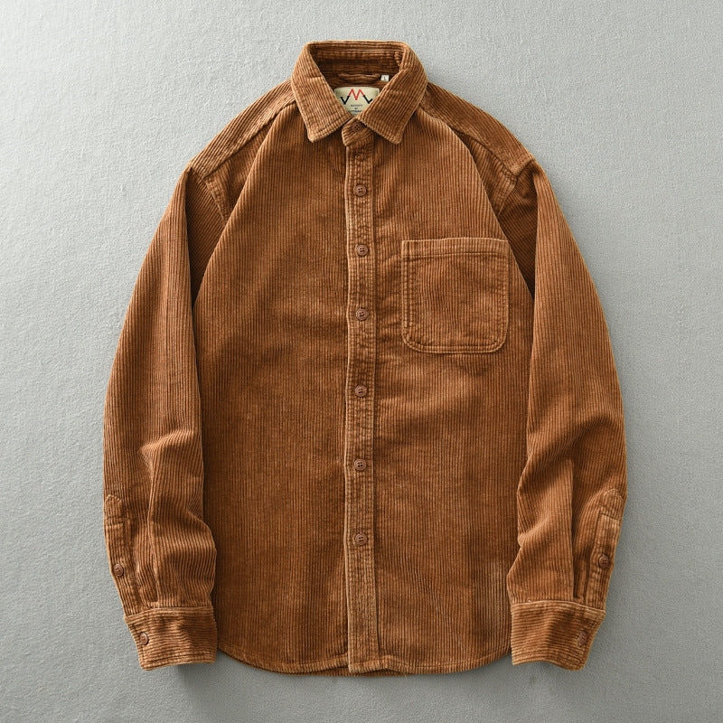 Men's Retro Loose Corduroy Long Sleeve Casual Cotton Shirt