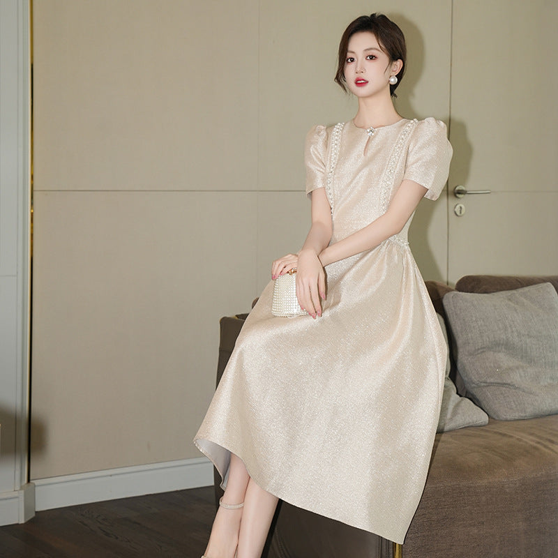 Beaded Waist-controlled Large Hem Dress