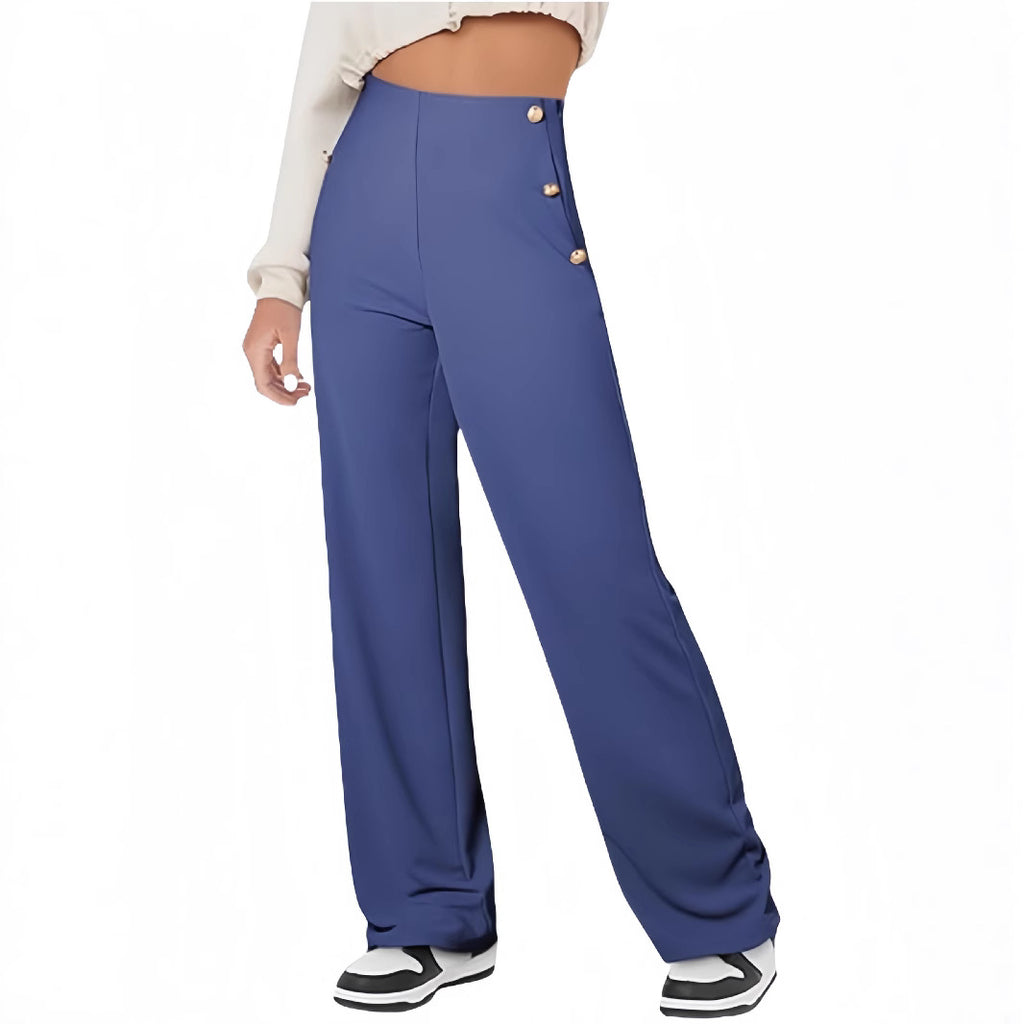 Women's Casual Straight Pants High Waist Button