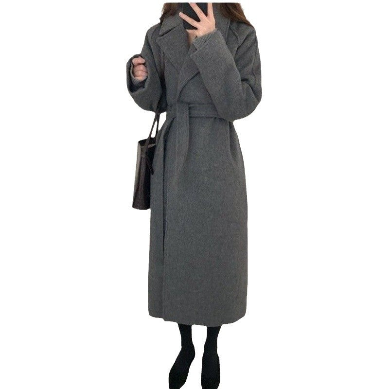 Loose Temperament Minimalist Lace-up Thick Wool Commuter's All-matching Coat