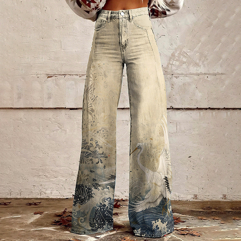 3D Thermal Transfer Speaker Simulation Denim Loose Pants
