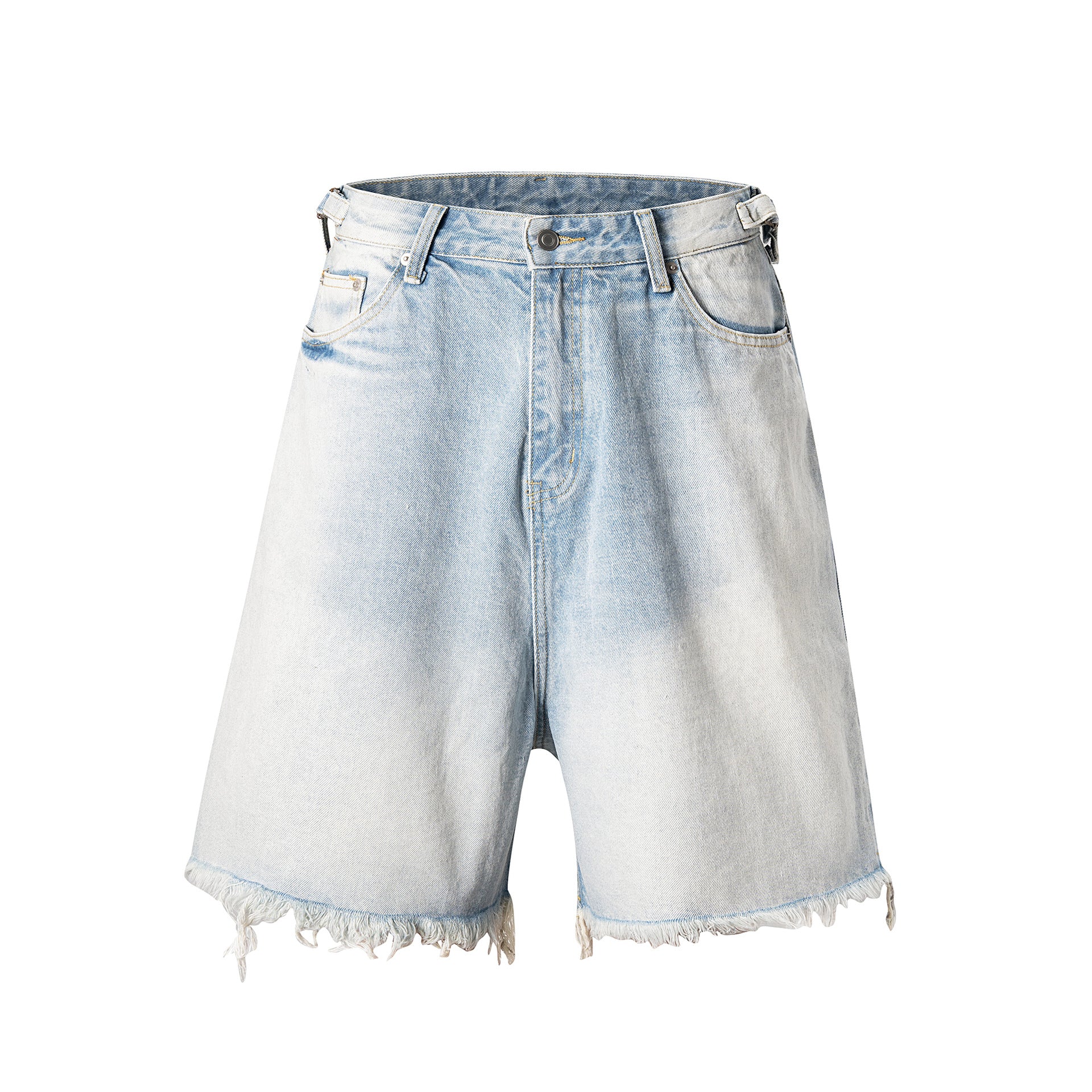 Washed Worn Hole With Cat Whisker Denim Shorts