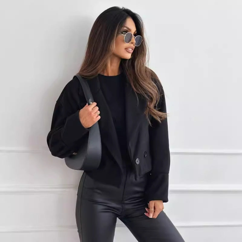 Fashionable All-match Suit Collar Short Woolen Coat