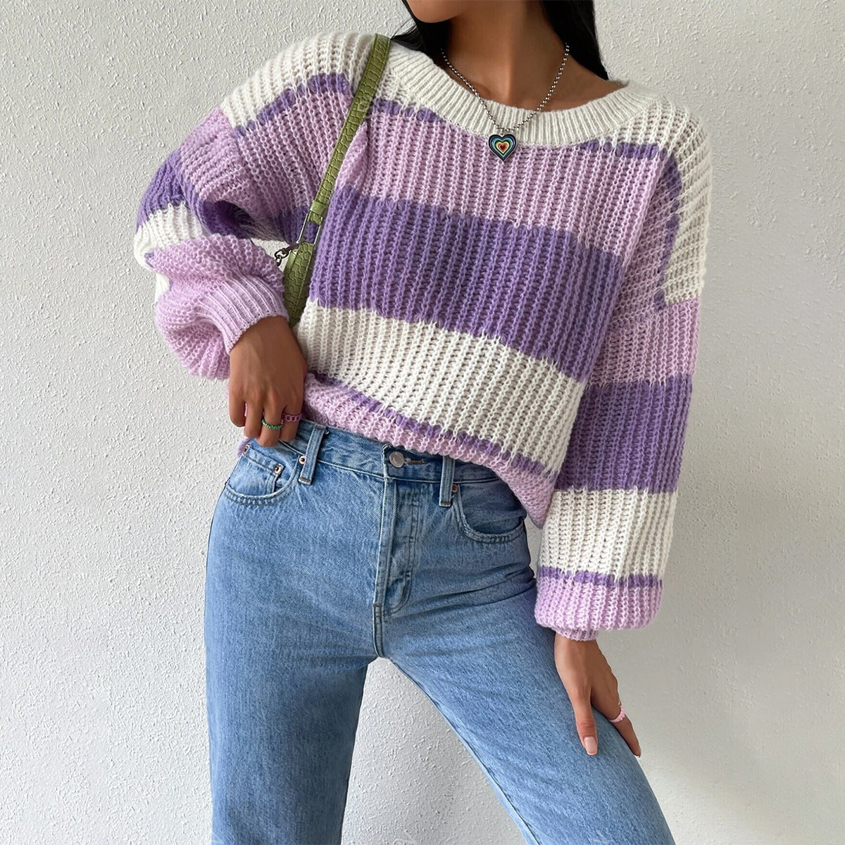 Autumn And Winter Long Sleeve Pullover Contrast Color Casual