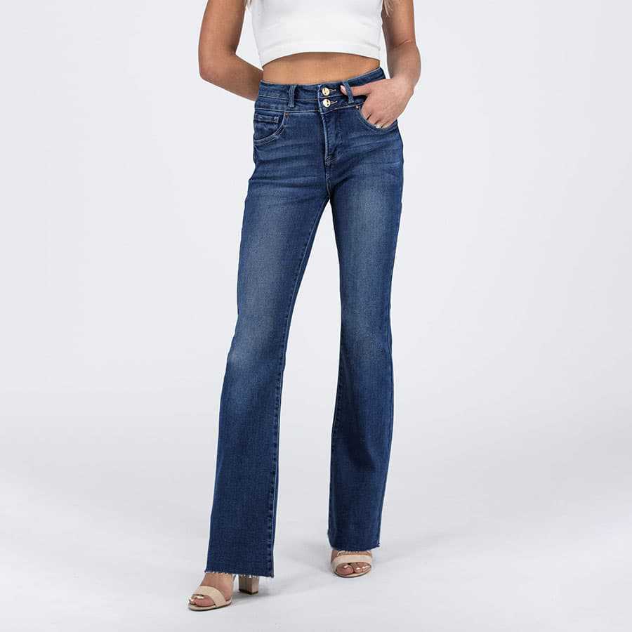 Women's High Waist Straight Double Button Jeans