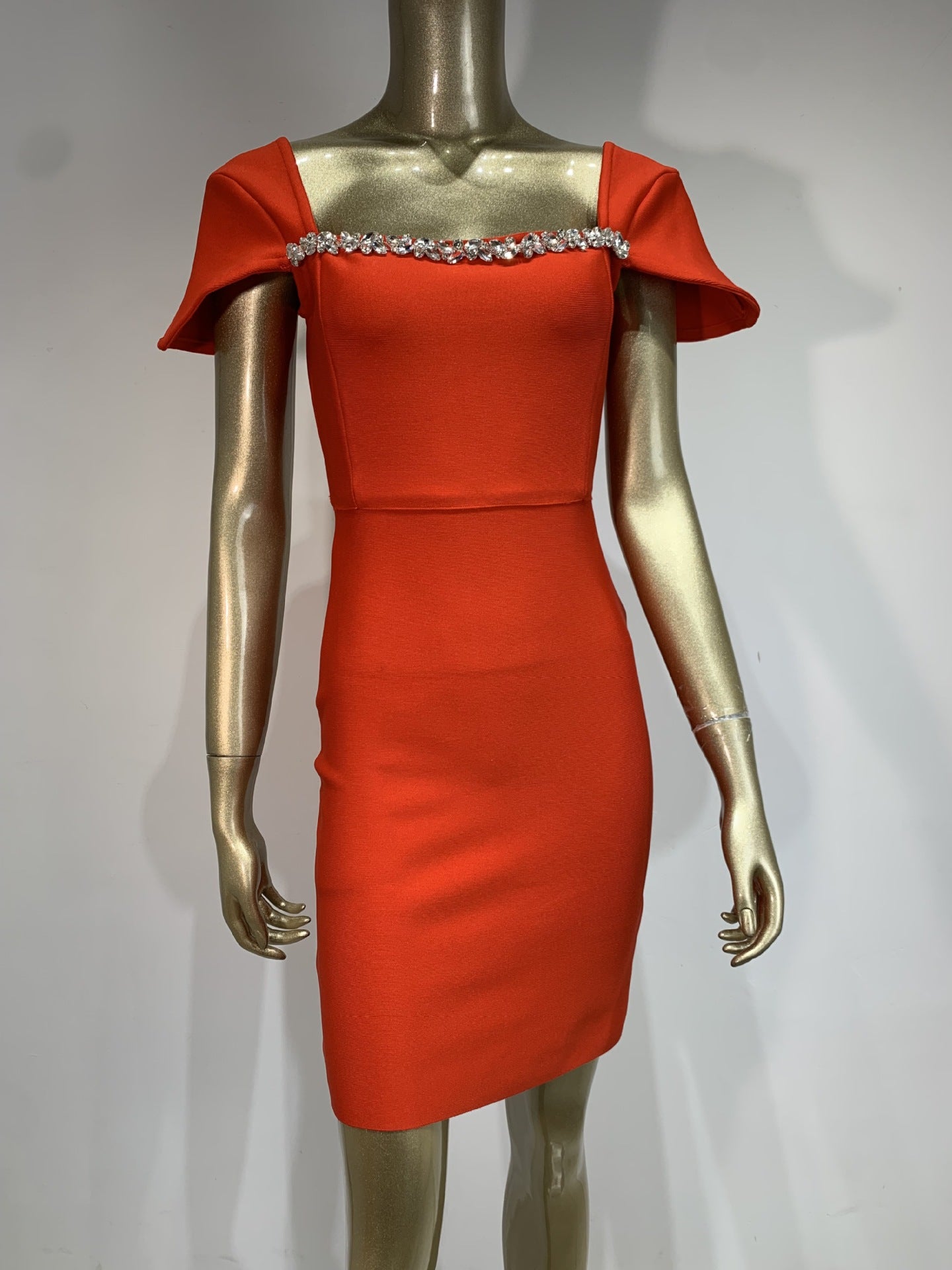 Rhinestone Off-neck Sheath Bandage Dress High Street Dress
