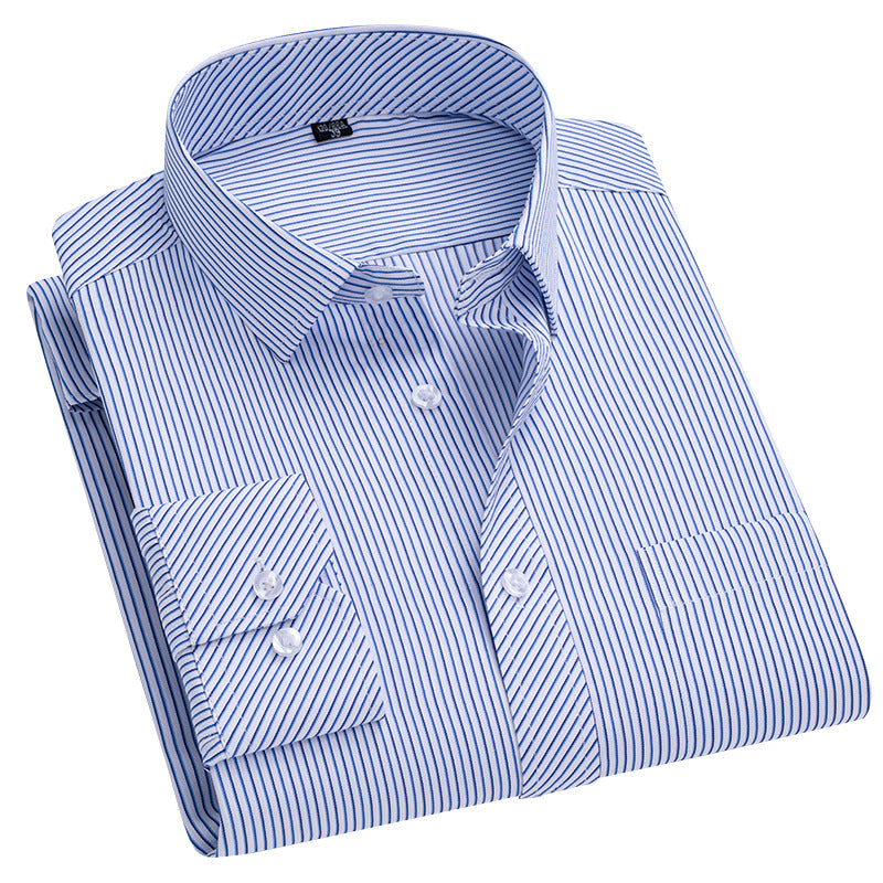 Men's Long-sleeved Plaid Middle-aged Business Square Collar Shirt
