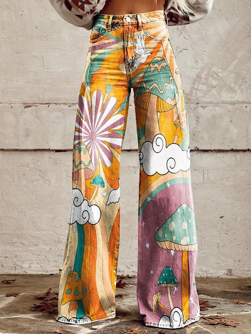 Horn Simulation Denim Trousers Loose Pants For Women